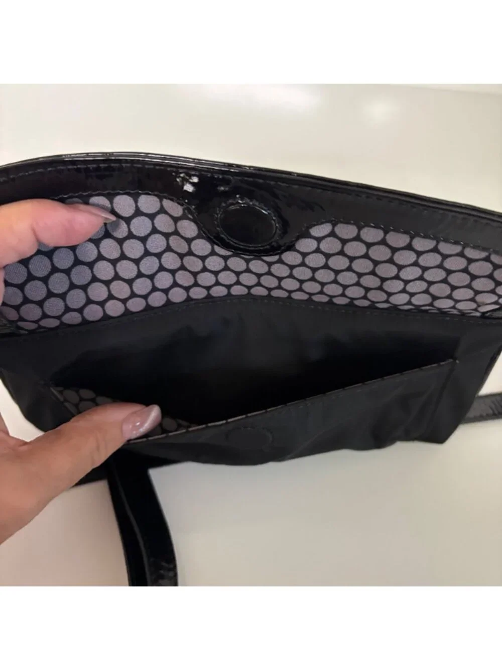 Brighton Black Nylon Faux Patent Leather Crossbody Bag Adjustable Strap Purse
